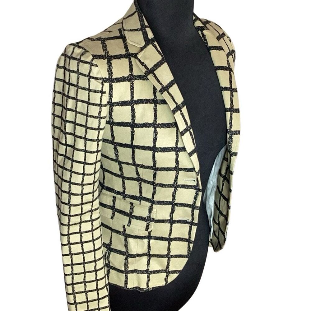 Rag & Bone Sz 2 Windowpane Plaid Blazer Made in USA Silk Blend Lined Black Khaki - Picture 5 of 12